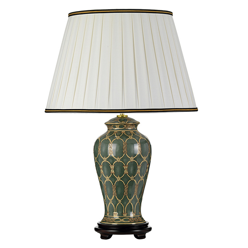 Настольная лампа с керамическим основанием с золотистым решетчатым узором и белым плиссированным абажуром Elstead Lighting Зеленый ivory ( слоновая кость ) Черный Золотой в Тюмени | Loft Concept 