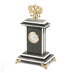 Часы настольные бронзовые с Гербом России из натурального камня Змевик Stone Clock варинант исполнения - 2 | Loft Concept в Тюмени