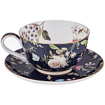 Чайный сервиз из фарфора темно-синий с рисунком цветов на 6 персон 14 предметов 300 мл Garden Whisper Porcelain Set  варинант исполнения - 1 | Loft Concept в Тюмени