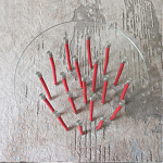 Дизайнерский журнальный стол с круглой прозрачной столешницей и основанием в виде красных металлических тросов Wires варинант исполнения - 4 | Loft Concept в Тюмени