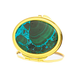 Зеркало карманное складное овальное из натурального камня Малахит с Хризоколлой Gold Stone Mirrors варинант исполнения - 2 | Loft Concept в Тюмени