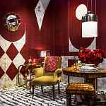 Обои ручная роспись в стиле Арт-деко Assemblage Original colourway on red silk dupion варинант исполнения - 1 | Loft Concept в Тюмени