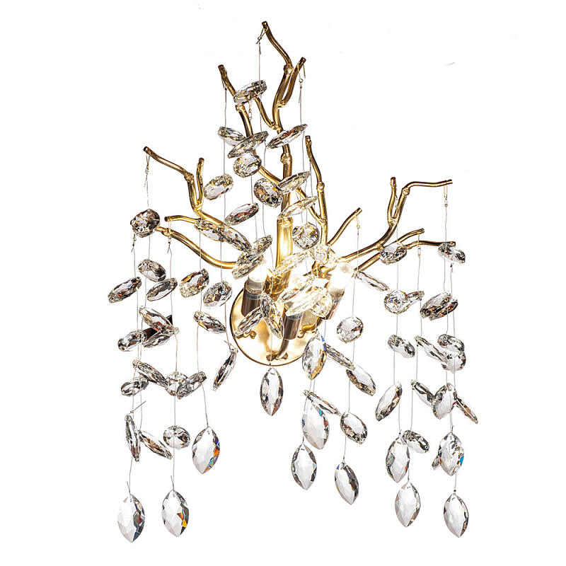 Бра с ветвистым каркасом и стеклянными подвесами цвет золото Golden Leaf Fall Золотой Прозрачный в Тюмени | Loft Concept 
