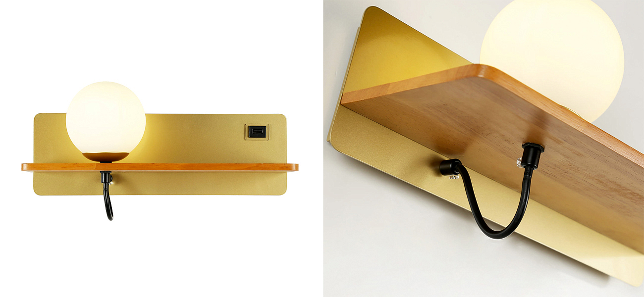 Бра с полкой Gold GAVIN WOOD USB Бра с полкой Gold GAVIN WOOD USB - Loft-Concept в Тюмени