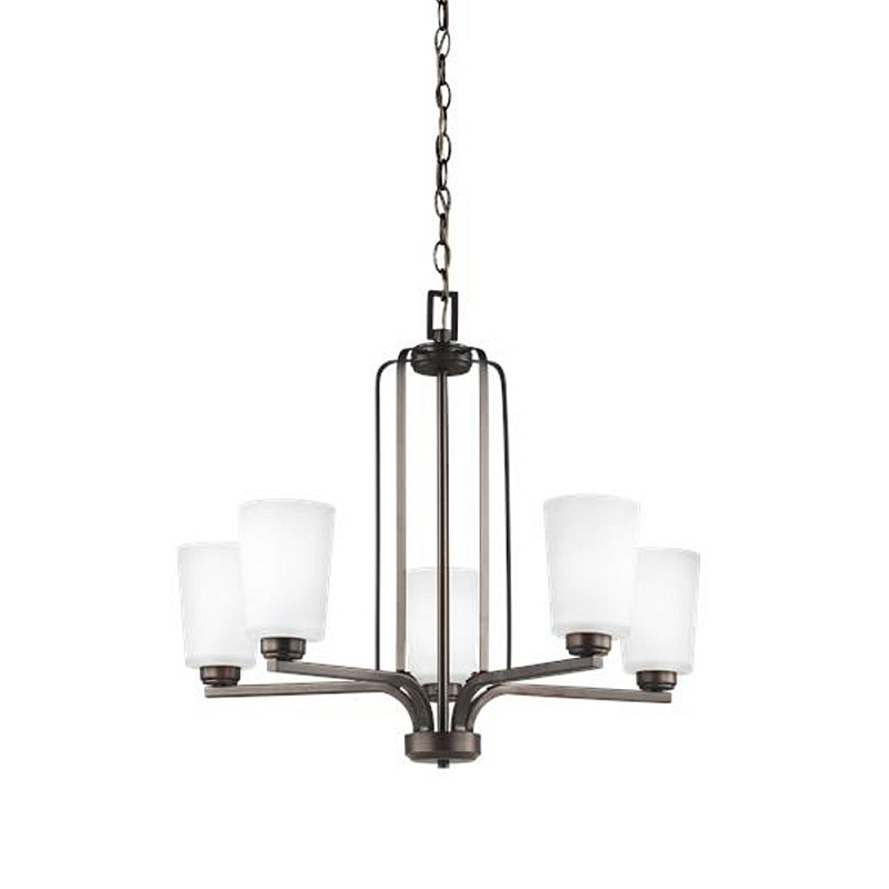 Люстра бронзового цвета с 5-ю матовыми стеклянными плафонами Generation Lighting Бронза Белый Бежевый в Тюмени | Loft Concept 