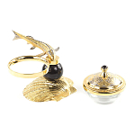 Икорница с декором "Стерлядка на ракушке" с гравировкой на подставке из натурального камня Обсидиан Decorative Cavair Dishes варинант исполнения - 3 | Loft Concept в Тюмени