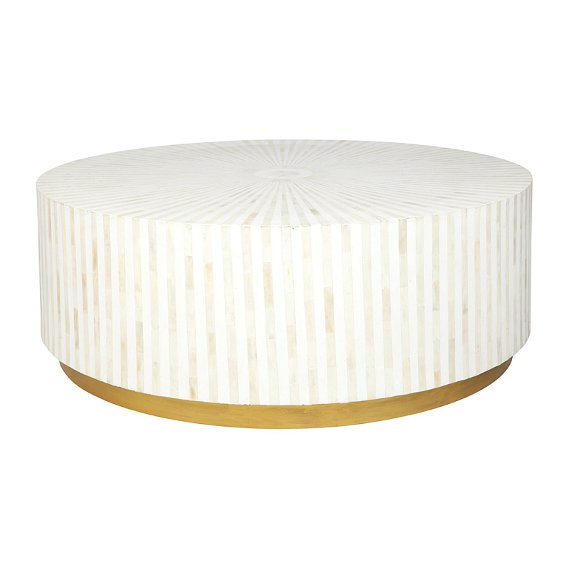 Стол журнальный Белый RADIAL BONE INLAY COFFEE TABLE NATURAL Белый ivory ( слоновая кость ) Золотой в Тюмени | Loft Concept 