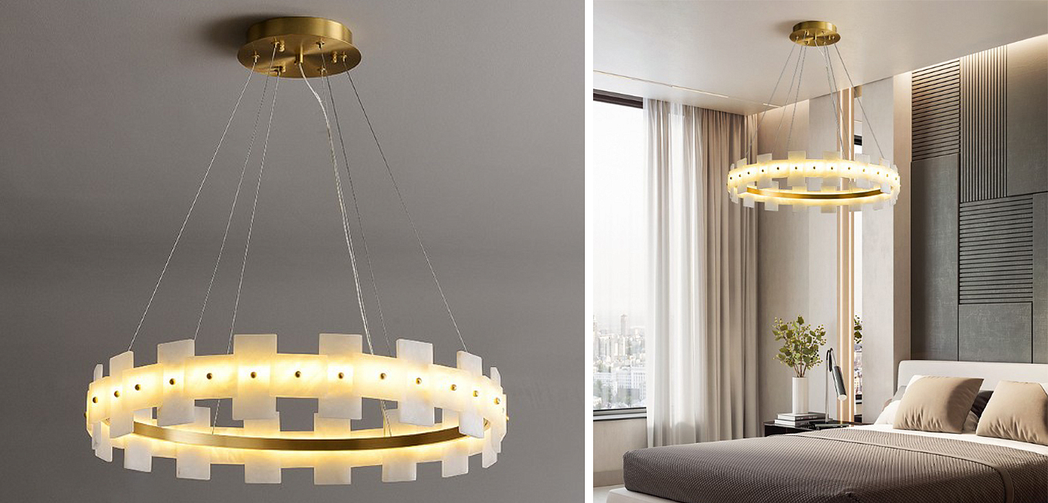 Дизайнерская светодиодная люстра с пластинами из натурального мрамора Marble Plates Chandelier Дизайнерская светодиодная люстра с пластинами из натурального мрамора Marble Plates Chandelier - Loft-Concept в Тюмени