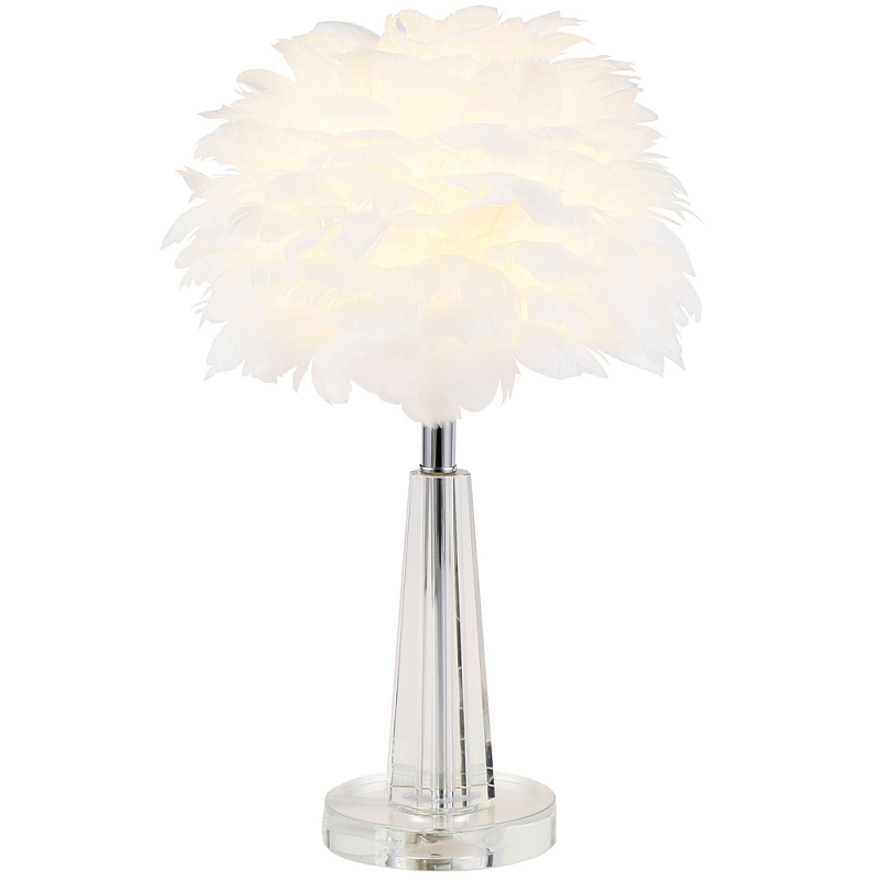 Настольная лампа с перьями Plumage White Table Lamp Прозрачный Белый Хром Настольная лампа с перьями Plumage White Table Lamp Прозрачный Белый Хром в Тюмени | Loft Concept