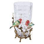 Ваза стеклянная прозрачная с бронзовым основанием в виде ветвей и фарфоровыми птичками Eden Garden варинант исполнения - 1 | Loft Concept в Тюмени