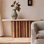 Консоль с овальной столешницей и фактурным деревянным основанием Enzo варинант исполнения - 5 | Loft Concept в Тюмени