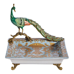 Блюдо квадратное с павлином на бронзовых ножках Eden Garden варинант исполнения - 1 | Loft Concept в Тюмени