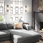 Бра цвета хром с круглой рамой и цилиндрическим прозрачным стеклянным плафоном на прямоугольном основании Feiss варинант исполнения - 3 | Loft Concept в Тюмени