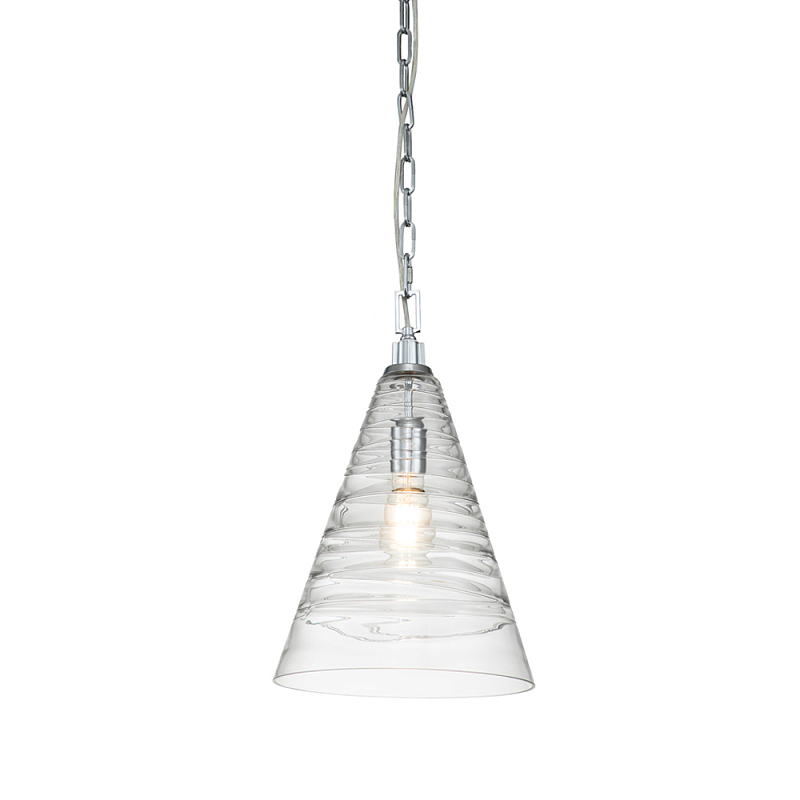 Подвесной светильник с прозрачным рельефным стеклянным плафоном в форме конуса Feiss Прозрачное Стекло Хром в Тюмени | Loft Concept 