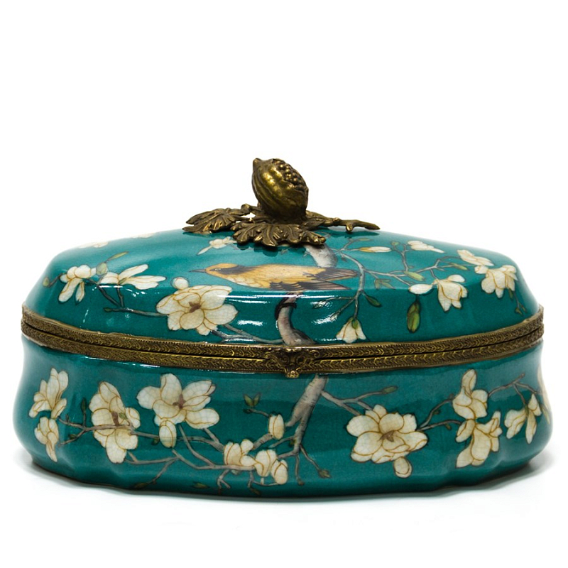 Шкатулка Box White Flowers Бирюзовый Бронза Шкатулка Box White Flowers Бирюзовый Бронза в Тюмени | Loft Concept