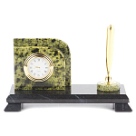Настольный письменный набор из змеевика с визитницей с часами и ручкой Successful Leader варинант исполнения - 1 | Loft Concept в Тюмени