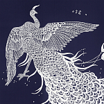 Обои ручная роспись в стиле Арт-деко Whistler Peacocks Special Colourway on Empire Blue dyed silk варинант исполнения - 1 | Loft Concept в Тюмени