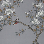 Обои ручная роспись Japanese Garden Original colourway on Gun Metal dyed silk варинант исполнения - 2 | Loft Concept в Тюмени