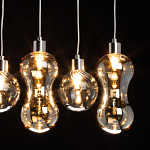 Люстра с 3-мя плафонами волнообразной формы цвета янтарь и 2-мя прозрачными шарообразными плафонами Lucid Rain  варинант исполнения - 5 | Loft Concept в Тюмени