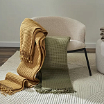 Плед из шерсти зеленого цвета с бахромой Waffle Comfort варинант исполнения - 5 | Loft Concept в Тюмени