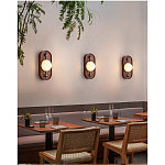 Настенный светильник овальный с деревянным основанием Wood Wall Lamp варинант исполнения - 1 | Loft Concept в Тюмени