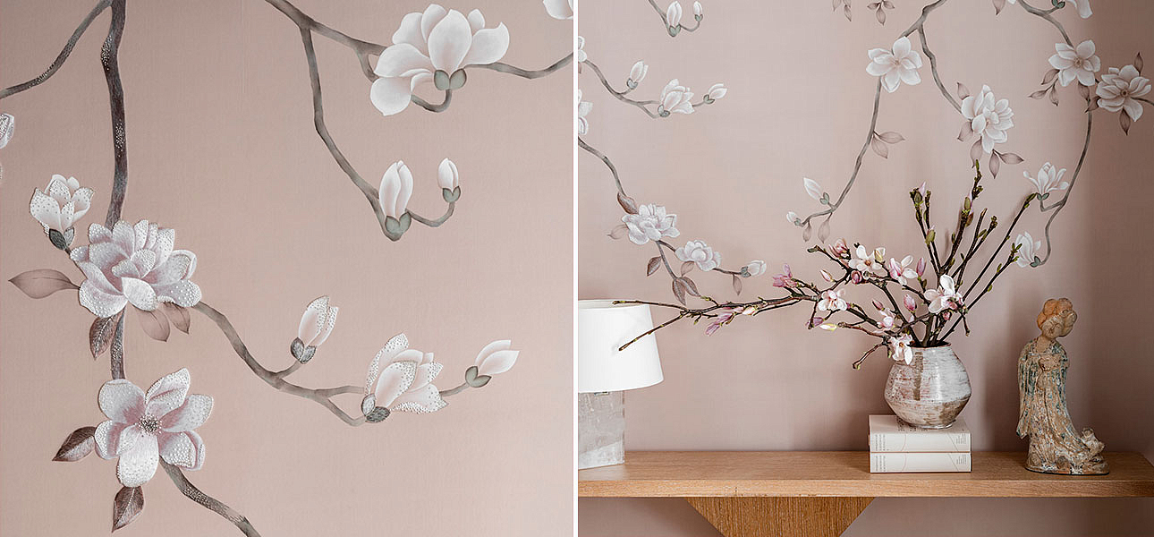 Обои Magnolia Canopy Original colourway on Almost Mauve dyed silk with embroidery - Loft-Concept в Тюмени