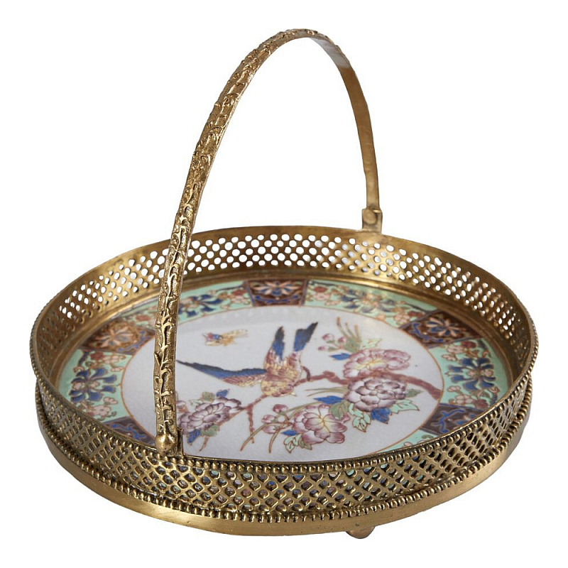 Блюдо фарфоровое с бронзовой ручкой Paradise Dish with Handle Бронза Мульти в Тюмени | Loft Concept 