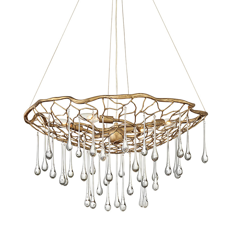 Люстра подвесная золотого цвета с металлическим сетчатым основанием и стеклянными каплевидными подвесками Hinkley Золотой Прозрачное Стекло в Тюмени | Loft Concept 