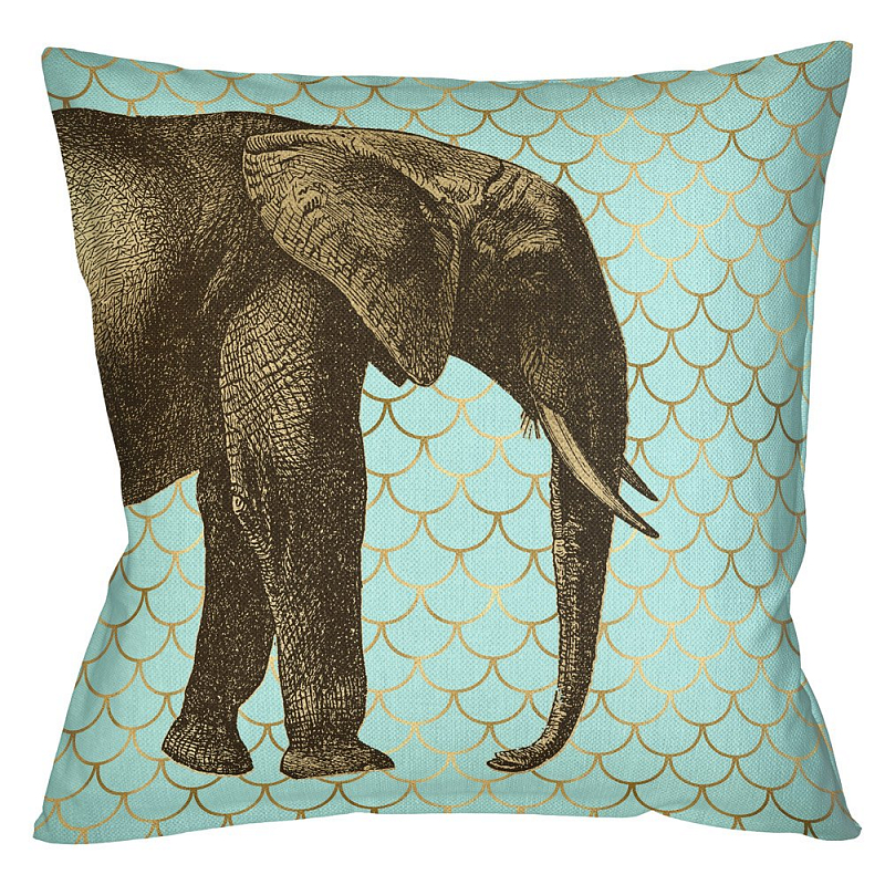 Подушка Safari light blue elephant Бирюзовый Глянцевое золото в Тюмени | Loft Concept 