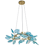 Люстра светодиодная золотистом каркасе с синими стеклянными листьями Blue Light Wreath варинант исполнения - 1 | Loft Concept в Тюмени