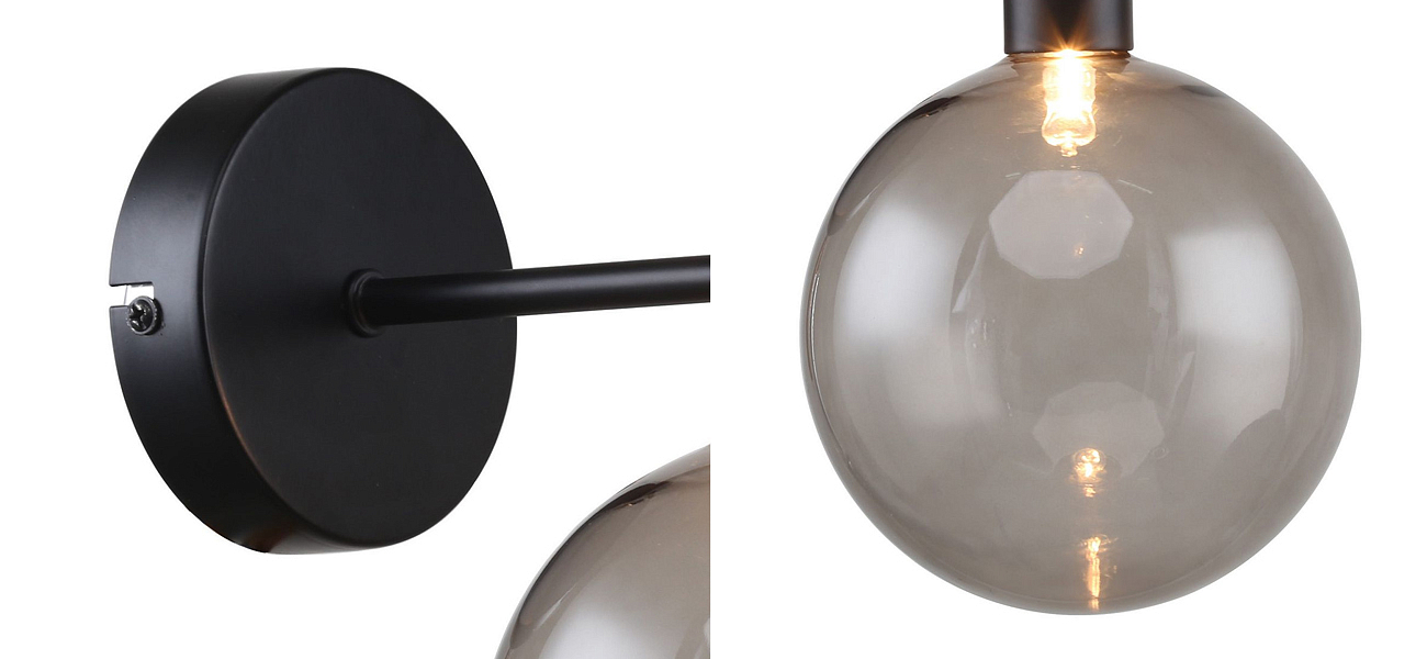 Бра с выдувным плафоном серого цвета Carmella Globe Black Бра с выдувным плафоном серого цвета Carmella Globe Black - Loft-Concept в Тюмени