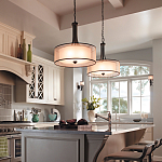 Люстра подвесная с двойным круглым плафоном из органзы и матового стекла Kichler варинант исполнения - 6 | Loft Concept в Тюмени