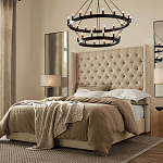 Кровать двуспальная бежевая с основанием из массива дерева с мягким изголовьем Flax Beds варинант исполнения - 3 | Loft Concept в Тюмени