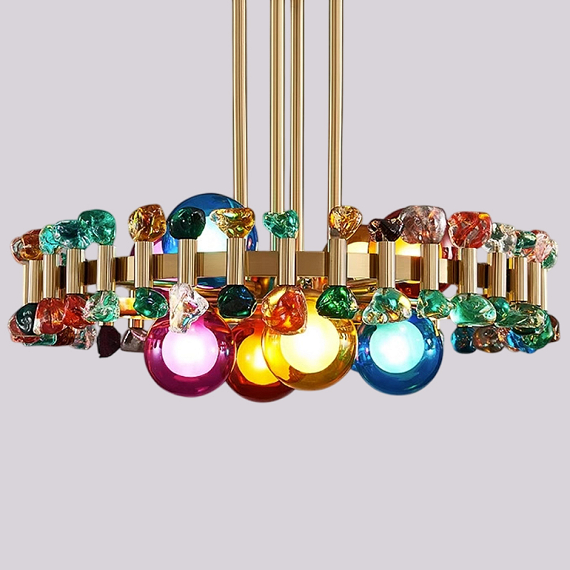 Люстра круглая золотистая с цветными плафонами Colorful Ball Candy Crystal Золотой Мульти Люстра круглая золотистая с цветными плафонами Colorful Ball Candy Crystal Золотой Мульти в Тюмени | Loft Concept