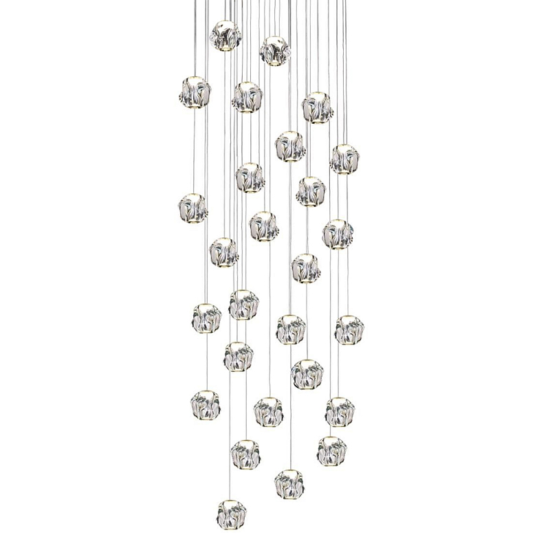Люстра каскадня с 27-ю прозрачными шарообразными подвесами Bubbles Bocci Золотой Прозрачный Хром в Тюмени | Loft Concept 