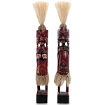 Комплект из 2-х деревянных статуэток Asmat Straw Headdress Statuettes Red Tattoo варинант исполнения - 5 | Loft Concept в Тюмени