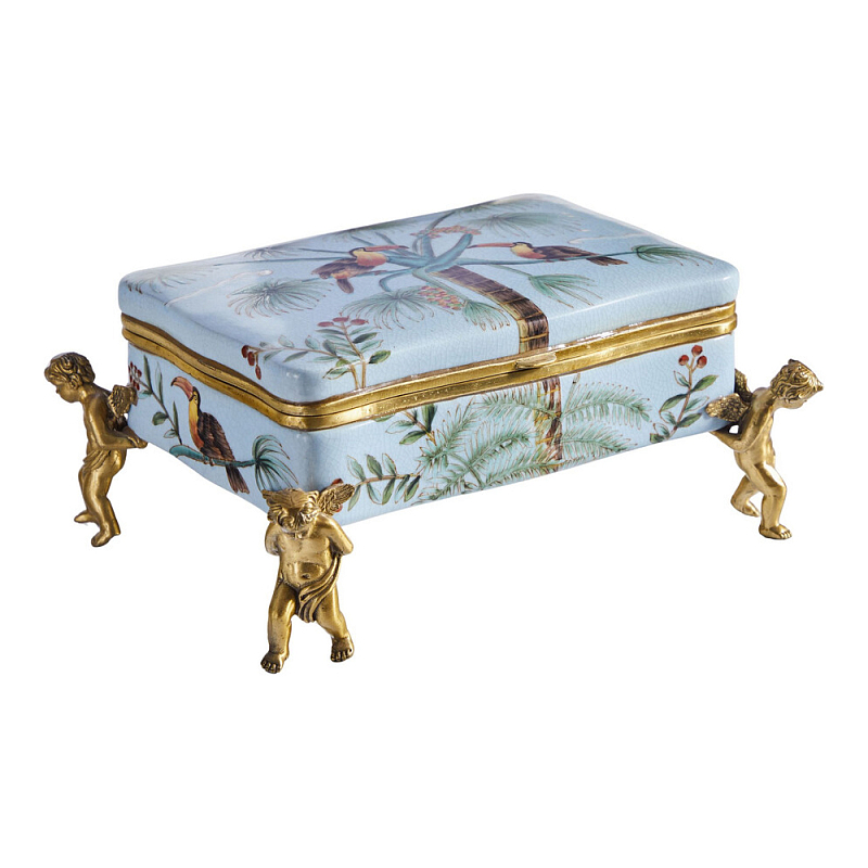 Шкатулка на четырех ангелах Blue Garden Голубой Бронза Мульти в Тюмени | Loft Concept 