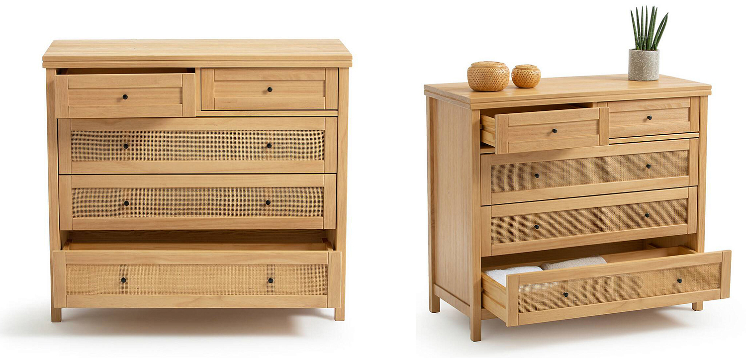 Комод в скандинавском стиле Niels Wicker 5 drawers ящики с плетеными вставками Комод в скандинавском стиле Niels Wicker 5 drawers ящики с плетеными вставками - Loft-Concept в Тюмени