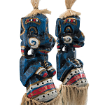 Комплект из 2-х деревянных статуэток Asmat Straw Headdress Statuettes Blue Colorful Tattoo варинант исполнения - 3 | Loft Concept в Тюмени