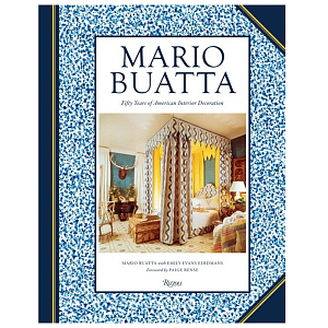 2010s Illustrated Faux Leather Book, Mario Buatta - Fifty Years of American Interior Decoration