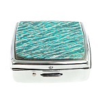 Таблетница карманная квадратная с 2-мя отделениями с зеркалом и накладкой из натурального камня Амазонит Silver Stone Pillboxes варинант исполнения - 3 | Loft Concept в Тюмени