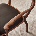 Стул деревянный с мягким сиденьем из коричневой натуральной кожи Moon Walnut Furniture варинант исполнения - 7 | Loft Concept в Тюмени