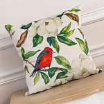 Декоративная подушка бежевая с изображением птиц и цветов Blooming Birds варинант исполнения - 2 | Loft Concept в Тюмени