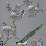 Обои ручная роспись Japanese Garden Original colourway on Gun Metal dyed silk варинант исполнения - 1 | Loft Concept в Тюмени