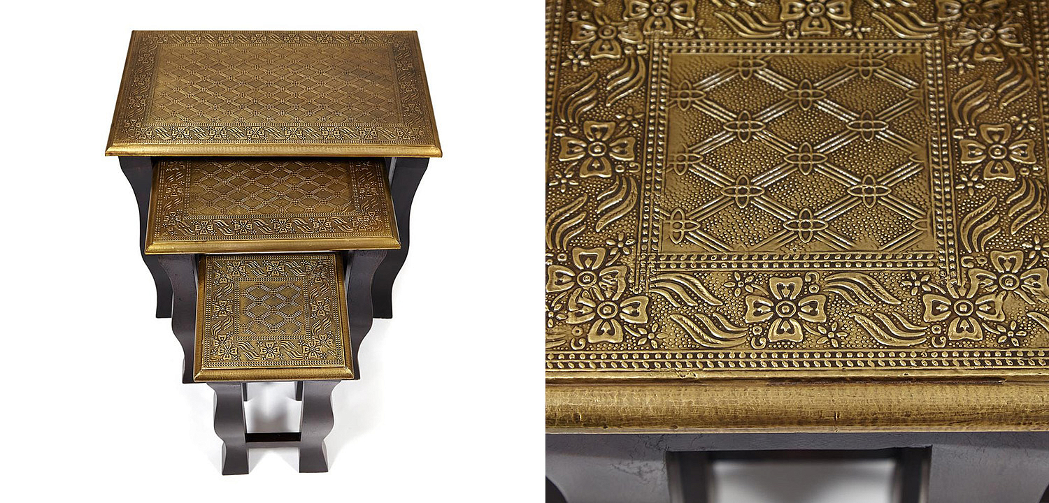 Комплект приставных столов Antique Indian Brass Mango Wood Tables Комплект приставных столов Antique Indian Brass Mango Wood Tables - Loft-Concept в Тюмени