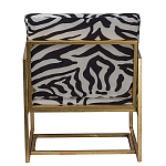 Кресло с металлическим золотистым каркасом и мягкой обивкой с чёрно-белым принтом зебры Wild animals варинант исполнения - 3 | Loft Concept в Тюмени
