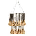 Подвесной светильник двухъярусный с декором из круглых деревянных бусин с кисточками Gray Brown Wooden Beads Chandelier варинант исполнения - 2 | Loft Concept в Тюмени