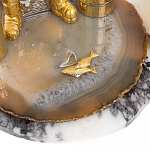 Икорница со стопками с декором "Рыбак с санями" с гравировкой на подставке из натуральных камней Агат Мрамор Decorative Cavair Dishes варинант исполнения - 10 | Loft Concept в Тюмени