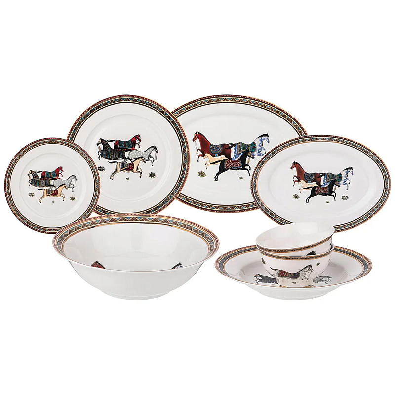 Сервиз обеденный из фарфора с изображением лошадей на 6 персон 23 предмета Porcelain Horse Set Белый Мульти Сервиз обеденный из фарфора с изображением лошадей на 6 персон 23 предмета Porcelain Horse Set Белый Мульти в Тюмени | Loft Concept