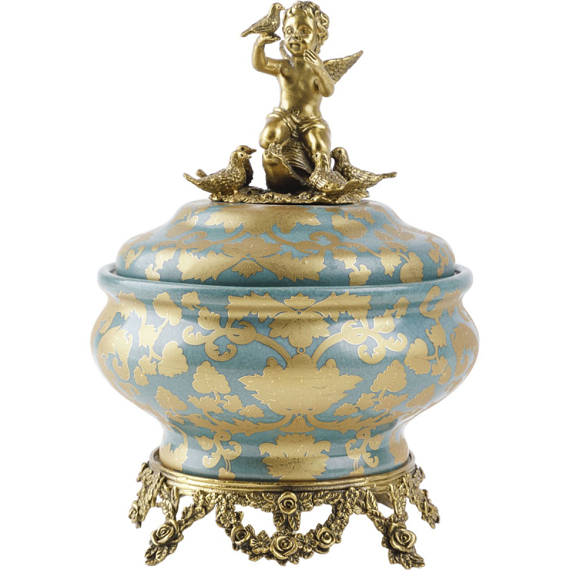 Фарфоровая шкатулка Birds with an angel Бронза Голубой Фарфоровая шкатулка Birds with an angel Бронза Голубой в Тюмени | Loft Concept